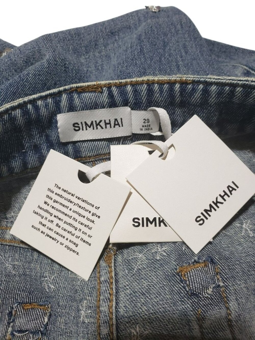 NEW Simkhai $695 Zealand Jeans Hollywood Blue Crystal Embellished Sequin Bling - Picture 4 of 16